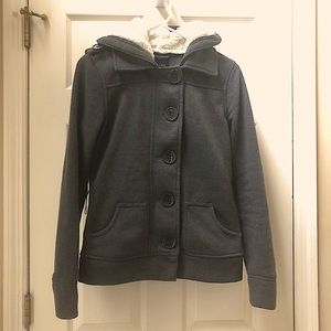 Grey Button Down Jacket with Hood Sz M